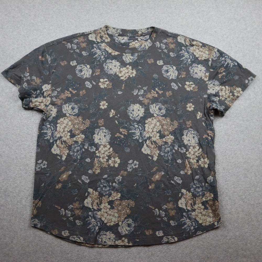 Abercrombie & Fitch T-Shirt Mens XL Soft A&F Essentials Grey Floral Cotton Tee